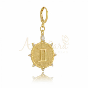 Pingente Medalha Signo Gêmeos Folheado a Ouro 18k Cravejada - 4155