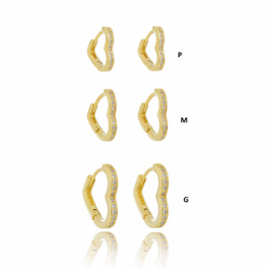 Brinco Argola Coração tipo Clic G Cravejado com Zircônias Folheado a Ouro 18k - 4178